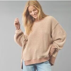 AE This Feels Big Hug Striped Cream/Tan Textured Oversized Sweatshirt XL